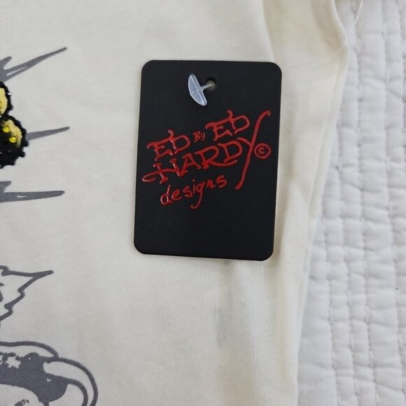 Ed Hardy Crop Tee Women's Large Rhinestone Butterfly Top NWT Logo Art Piece NEW - Picture 5 of 12